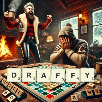 Creative illustration for a Scrabble game with the word DRAFFY spelled out in tiles on the board.