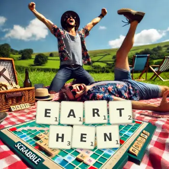 Creative illustration for a Scrabble game with the word EARTHEN spelled out in tiles on the board.