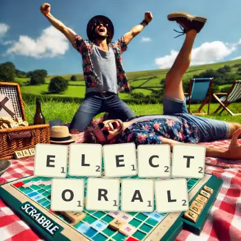 Creative illustration for a Scrabble game with the word ELECTORAL spelled out in tiles on the board.