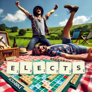 Creative illustration for a Scrabble game with the word ELECTS spelled out in tiles on the board.