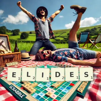 Creative illustration for a Scrabble game with the word ELIDES spelled out in tiles on the board.