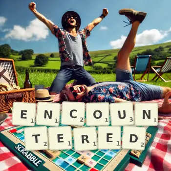Creative illustration for a Scrabble game with the word ENCOUNTERED spelled out in tiles on the board.