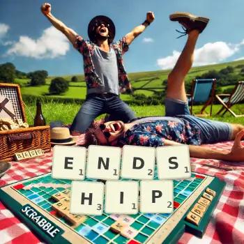 Creative illustration for a Scrabble game with the word ENDSHIP spelled out in tiles on the board.