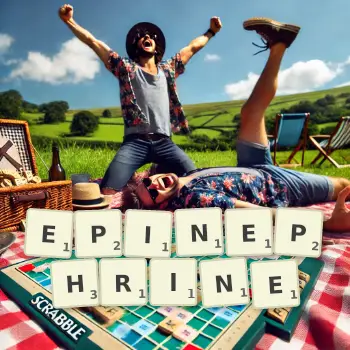 Creative illustration for a Scrabble game with the word EPINEPHRINE spelled out in tiles on the board.