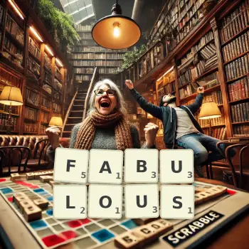 Creative illustration for a Scrabble game with the word FABULOUS spelled out in tiles on the board.