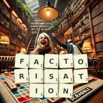 Creative illustration for a Scrabble game with the word FACTORISATION spelled out in tiles on the board.