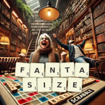 Creative illustration for a Scrabble game with the word FANTASIZE spelled out in tiles on the board.