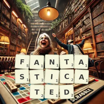 Creative illustration for a Scrabble game with the word FANTASTICATED spelled out in tiles on the board.