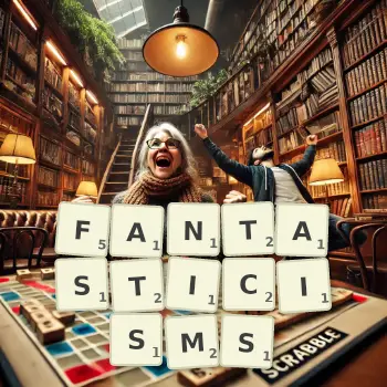 Creative illustration for a Scrabble game with the word FANTASTICISMS spelled out in tiles on the board.