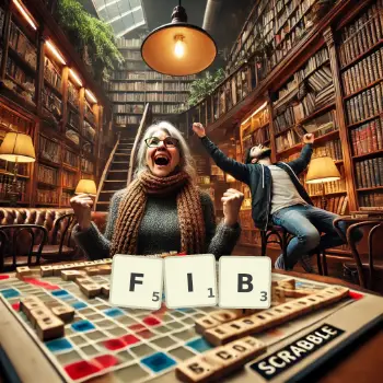 Creative illustration for a Scrabble game with the word FIB spelled out in tiles on the board.