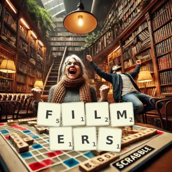 Creative illustration for a Scrabble game with the word FILMERS spelled out in tiles on the board.