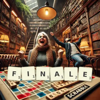 Creative illustration for a Scrabble game with the word FINALE spelled out in tiles on the board.