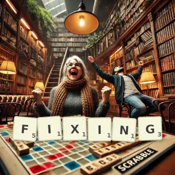 Creative illustration for a Scrabble game with the word FIXING spelled out in tiles on the board.