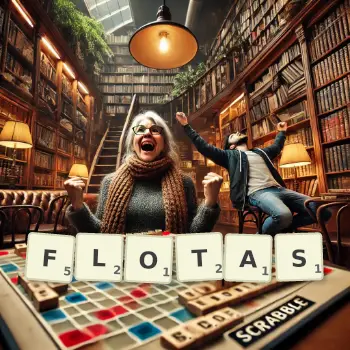 Creative illustration for a Scrabble game with the word FLOTAS spelled out in tiles on the board.