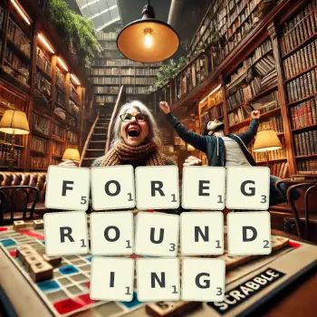 Creative illustration for a Scrabble game with the word FOREGROUNDING spelled out in tiles on the board.