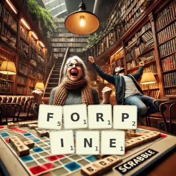 Creative illustration for a Scrabble game with the word FORPINE spelled out in tiles on the board.