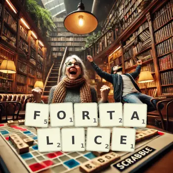 Creative illustration for a Scrabble game with the word FORTALICE spelled out in tiles on the board.