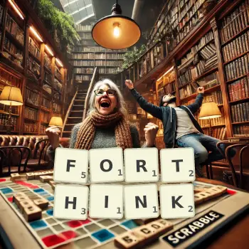 Creative illustration for a Scrabble game with the word FORTHINK spelled out in tiles on the board.
