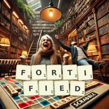Creative illustration for a Scrabble game with the word FORTIFIED spelled out in tiles on the board.