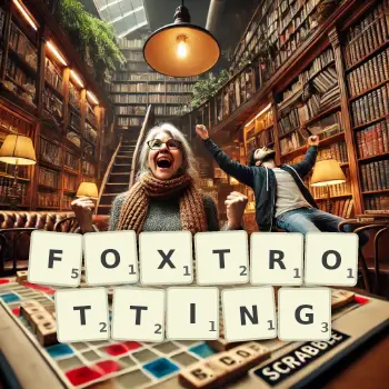 Creative illustration for a Scrabble game with the word FOXTROTTING spelled out in tiles on the board.