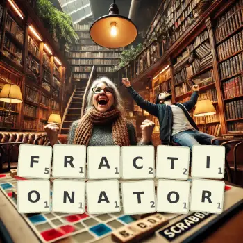Creative illustration for a Scrabble game with the word FRACTIONATOR spelled out in tiles on the board.