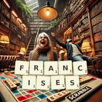 Creative illustration for a Scrabble game with the word FRANCISES spelled out in tiles on the board.