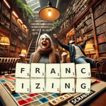 Creative illustration for a Scrabble game with the word FRANCIZING spelled out in tiles on the board.