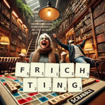Creative illustration for a Scrabble game with the word FRICHTING spelled out in tiles on the board.