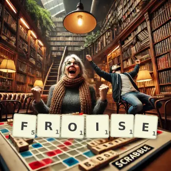 Creative illustration for a Scrabble game with the word FROISE spelled out in tiles on the board.