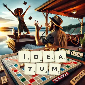 Creative illustration for a Scrabble game with the word IDEATUM spelled out in tiles on the board.