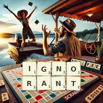 Creative illustration for a Scrabble game with the word IGNORANT spelled out in tiles on the board.