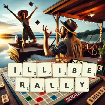 Creative illustration for a Scrabble game with the word ILLIBERALLY spelled out in tiles on the board.