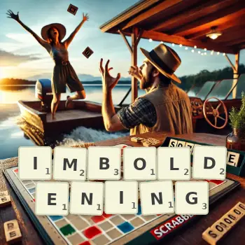 Creative illustration for a Scrabble game with the word IMBOLDENING spelled out in tiles on the board.