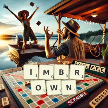 Creative illustration for a Scrabble game with the word IMBROWN spelled out in tiles on the board.