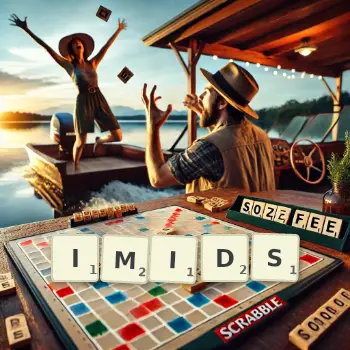 Creative illustration for a Scrabble game with the word IMIDS spelled out in tiles on the board.