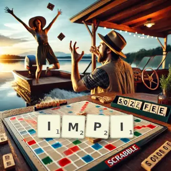 Creative illustration for a Scrabble game with the word IMPI spelled out in tiles on the board.
