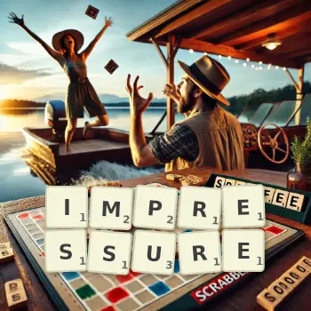 Creative illustration for a Scrabble game with the word IMPRESSURE spelled out in tiles on the board.