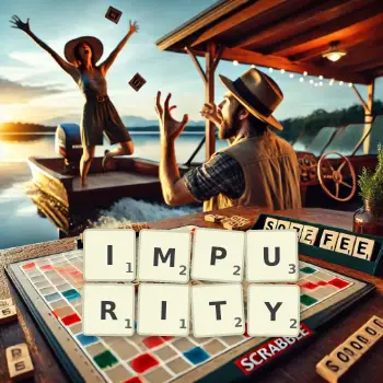 Creative illustration for a Scrabble game with the word IMPURITY spelled out in tiles on the board.