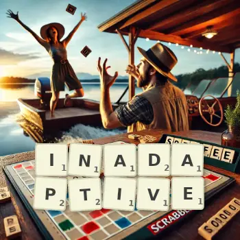 Creative illustration for a Scrabble game with the word INADAPTIVE spelled out in tiles on the board.