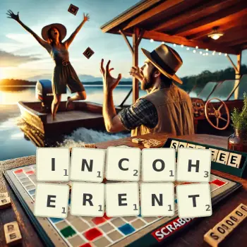 Creative illustration for a Scrabble game with the word INCOHERENT spelled out in tiles on the board.