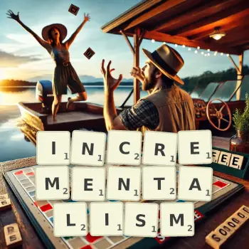 Creative illustration for a Scrabble game with the word INCREMENTALISM spelled out in tiles on the board.