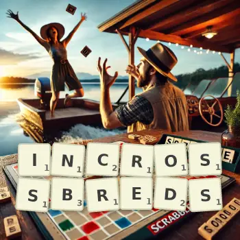 Creative illustration for a Scrabble game with the word INCROSSBREDS spelled out in tiles on the board.