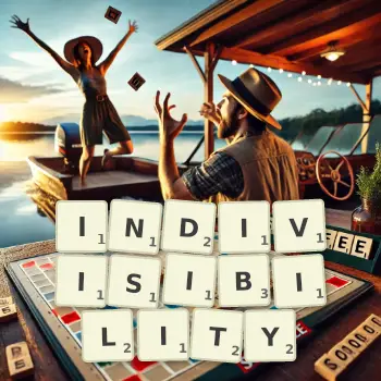 Creative illustration for a Scrabble game with the word INDIVISIBILITY spelled out in tiles on the board.