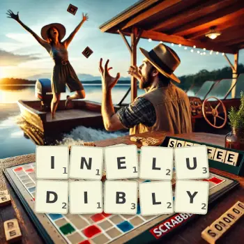 Creative illustration for a Scrabble game with the word INELUDIBLY spelled out in tiles on the board.