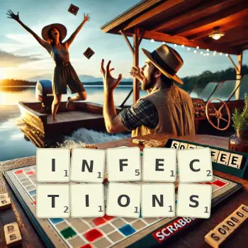 Creative illustration for a Scrabble game with the word INFECTIONS spelled out in tiles on the board.