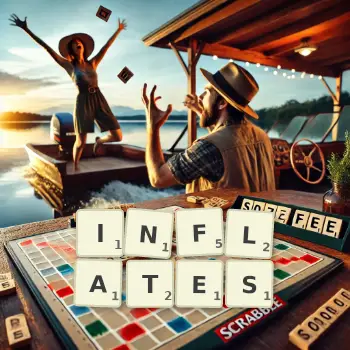 Creative illustration for a Scrabble game with the word INFLATES spelled out in tiles on the board.