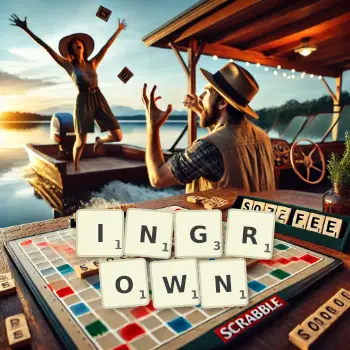Creative illustration for a Scrabble game with the word INGROWN spelled out in tiles on the board.