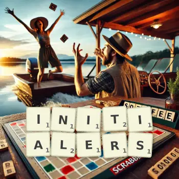 Creative illustration for a Scrabble game with the word INITIALERS spelled out in tiles on the board.