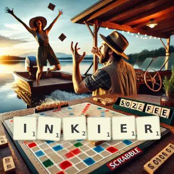 Creative illustration for a Scrabble game with the word INKIER spelled out in tiles on the board.