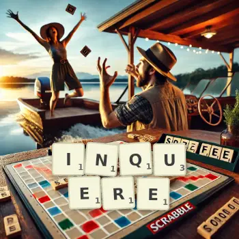Creative illustration for a Scrabble game with the word INQUERE spelled out in tiles on the board.
